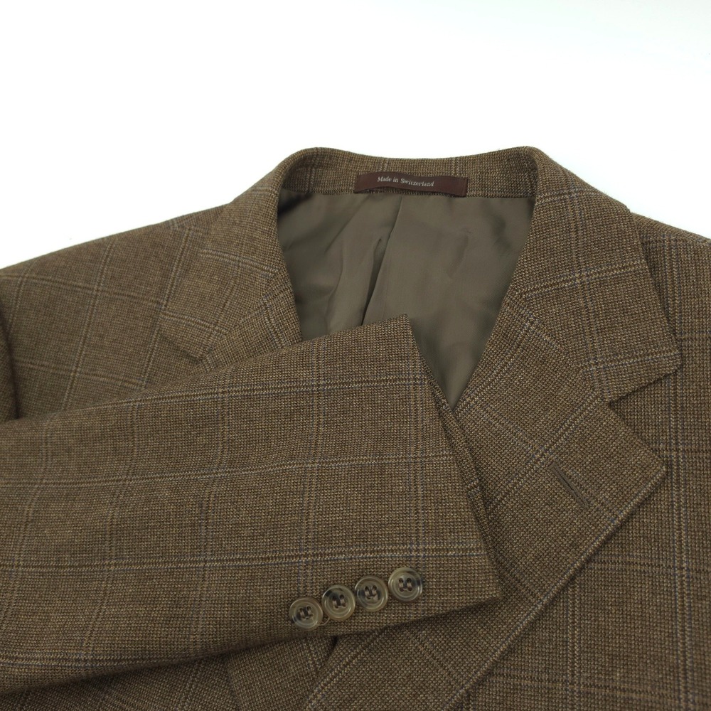 Ermenegildo Zegna Mens Sport Coat 100% Wool Brown Windowpane US 46R 3 Button